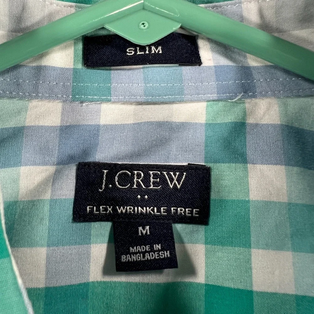 J CREW Shirt Mens Medium Green Plaid Long Sleeve Button Up‎ Slim Fit Casual